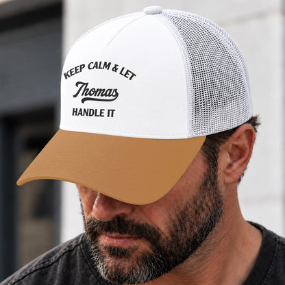 Keep Calm & Let Your Name Handle It Yellow And White Mesh Cap THOMAS 13K1 C205PF