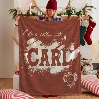 Life Is Better With Your Name Terracotta Cream Fleece Blanket CARL 13K1 BK30