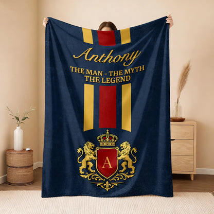The Man The Myth The Legend Navy Striped Fleece Blanket ANTHONY 13K1 BK16