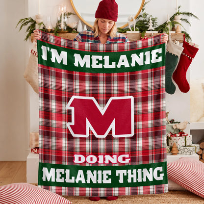 I'm Name Doing Name Things Red Plaid Fleece Blanket MELANIE 13K1 BK49