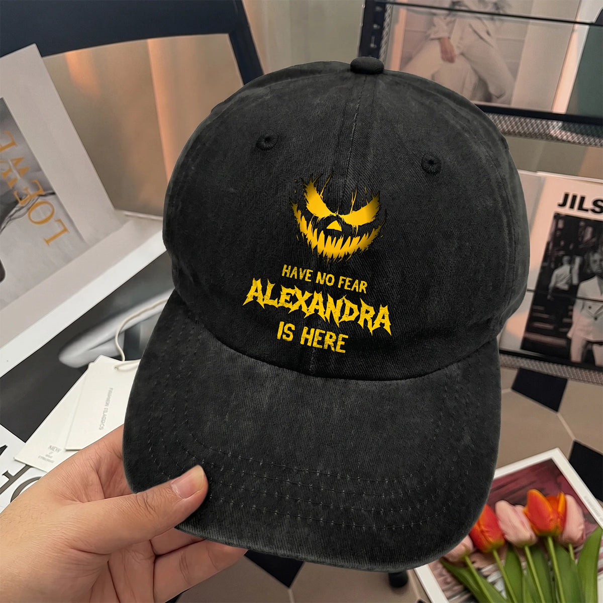 Have No Fear Your Name Is Here Jack O' Lantern Washed Cap ALEXANDRA 13K1 C135PF