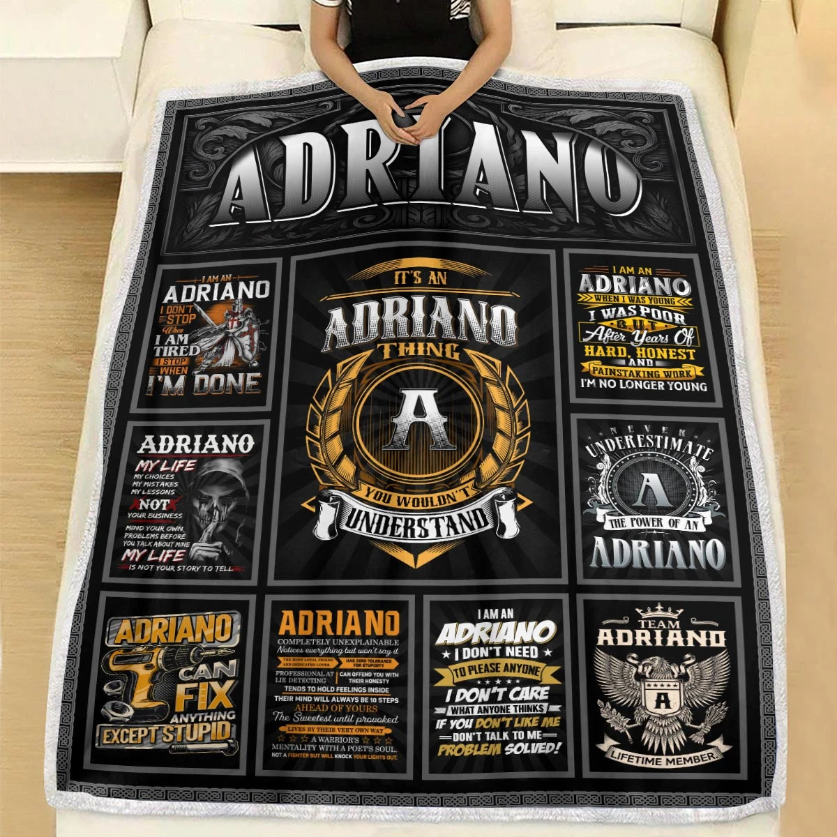 ADRIANO Personalized Blanket | Custom Name Cozy Throw Gift 13K4-BK2
