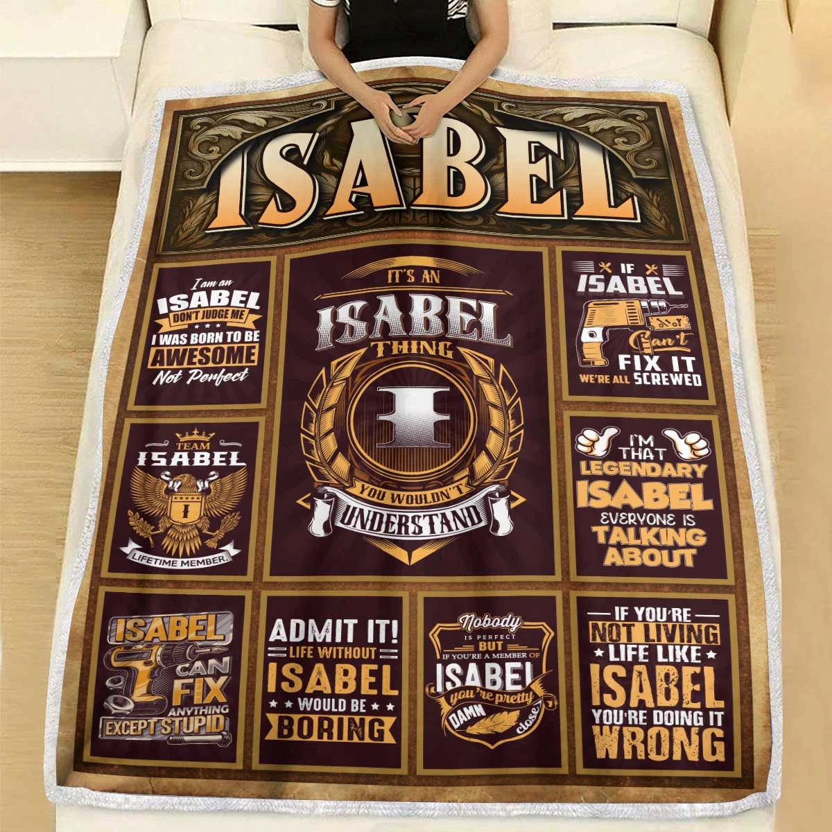 ISABEL Personalized Blanket | Custom Name Cozy Throw Gift 13K1-BK4