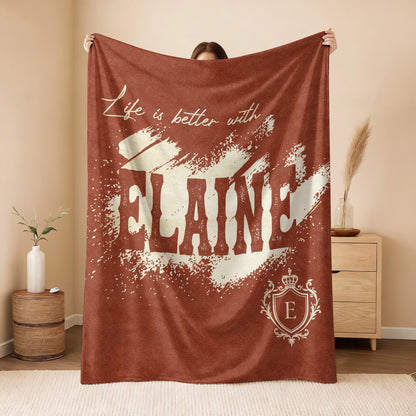 Life Is Better With Your Name Terracotta Cream Fleece Blanket ELAINE 13K1 BK30