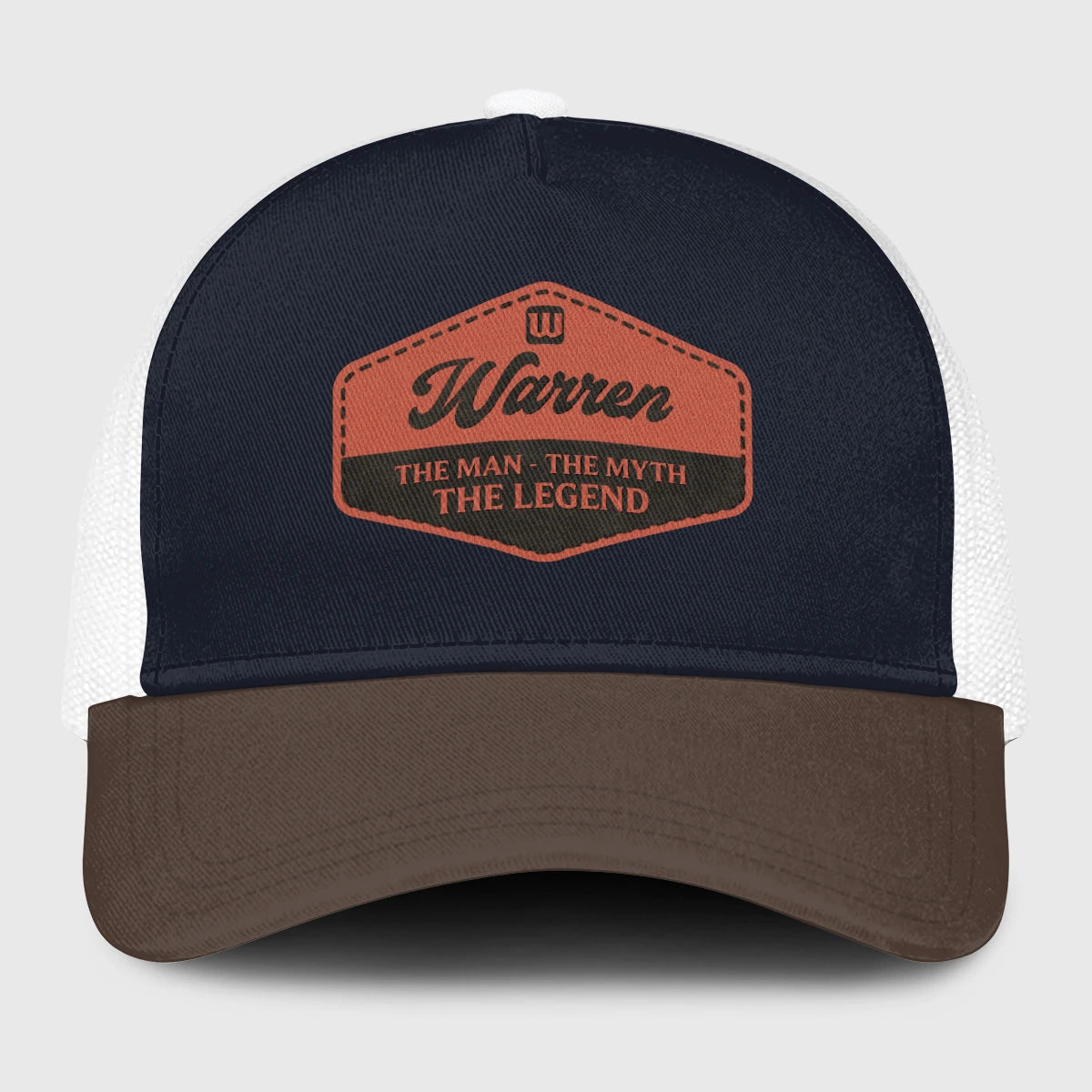 The Man The Myth The Legend Navy And Brown Mesh Cap WARREN 13K1 C188PF