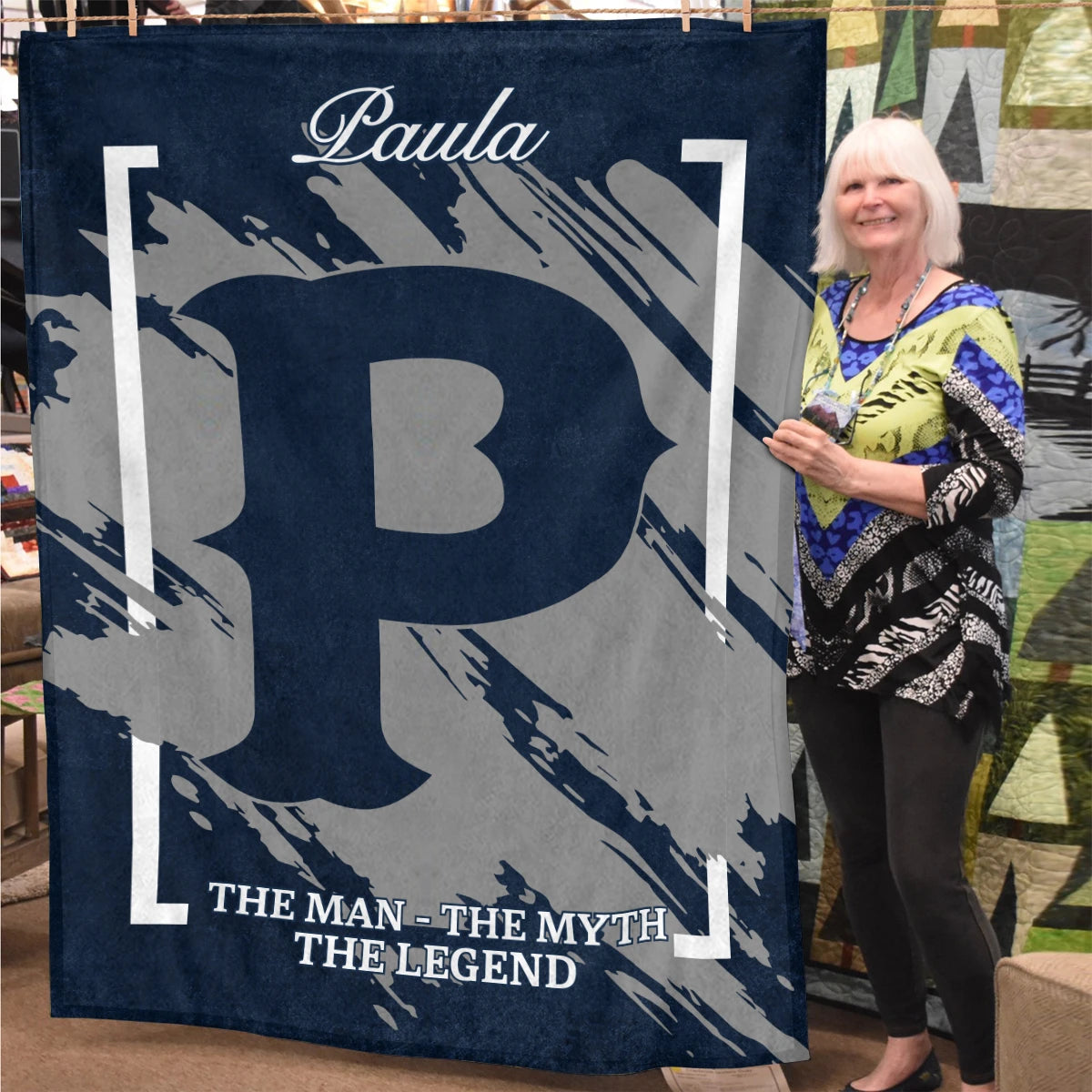 The Man The Myth The Legend Navy Baseball Fleece Blanket PAULA 13K1 BK17