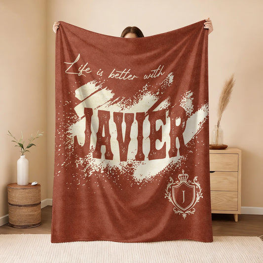 Life Is Better With Your Name Terracotta Cream Fleece Blanket JAVIER 13K1 BK30