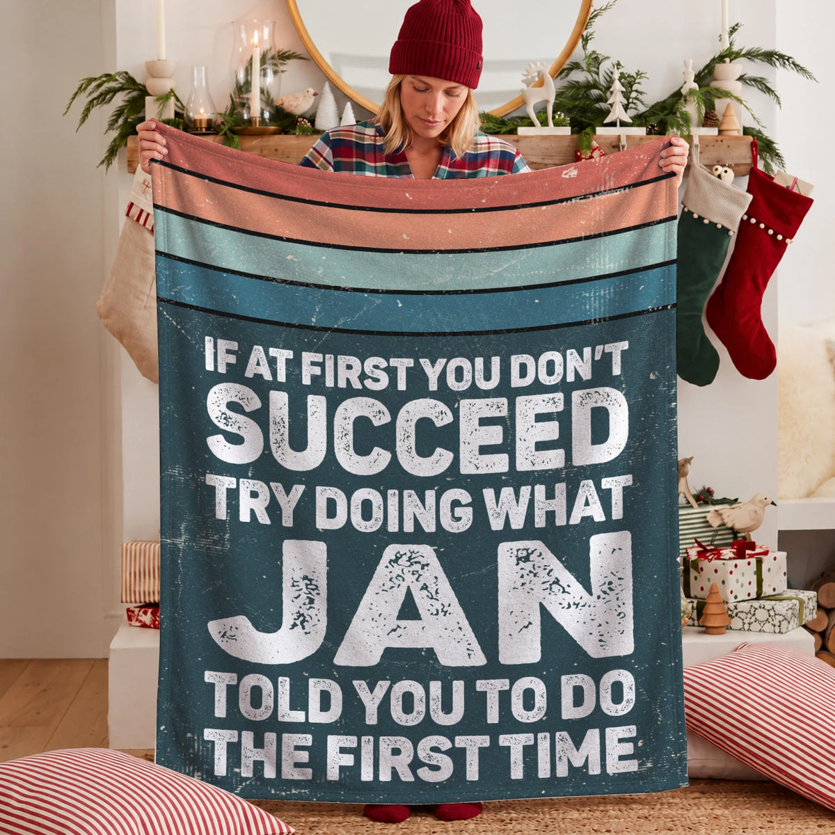 If At First You Don’t Succeed Retro Green Fleece Blanket JAN 13K1 BK29