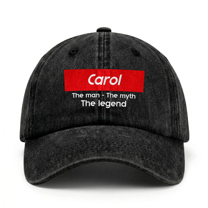 Your Name The Man The Myth The Legend Red Logo Washed Cap CAROL 13K1 C130PF