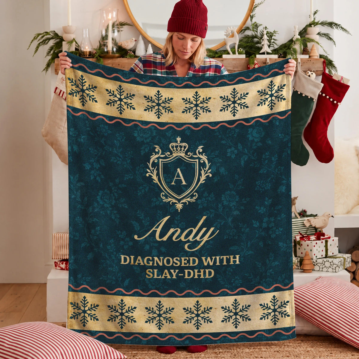 Diagnosed With Slay-DHD Vintage Sage Green Fleece Blanket ANDY 13K1 BK38