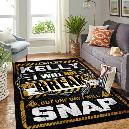 KELLY Motivational Rug – Black & Yellow Quote Carpet for Living Room 13K1-AR1