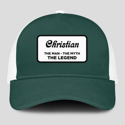 The Man The Myth The Legend Green And White Mesh Cap CHRISTIAN 13K1 C198PF