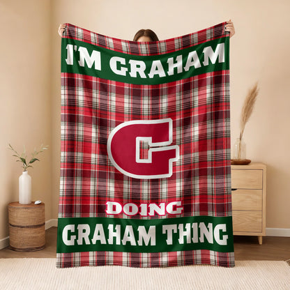 I'm Name Doing Name Things Red Plaid Fleece Blanket GRAHAM 13K1 BK49