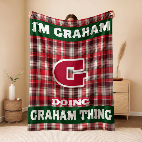 I'm Name Doing Name Things Red Plaid Fleece Blanket GRAHAM 13K1 BK49