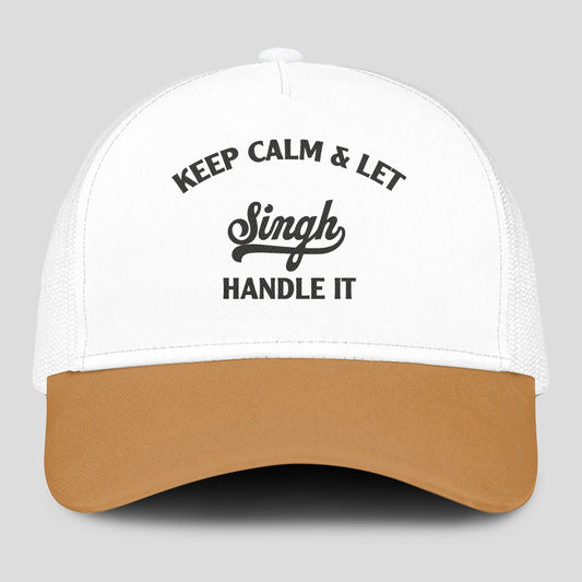 Keep Calm & Let Your Name Handle It Yellow And White Mesh Cap SINGH 13K1 C205PF