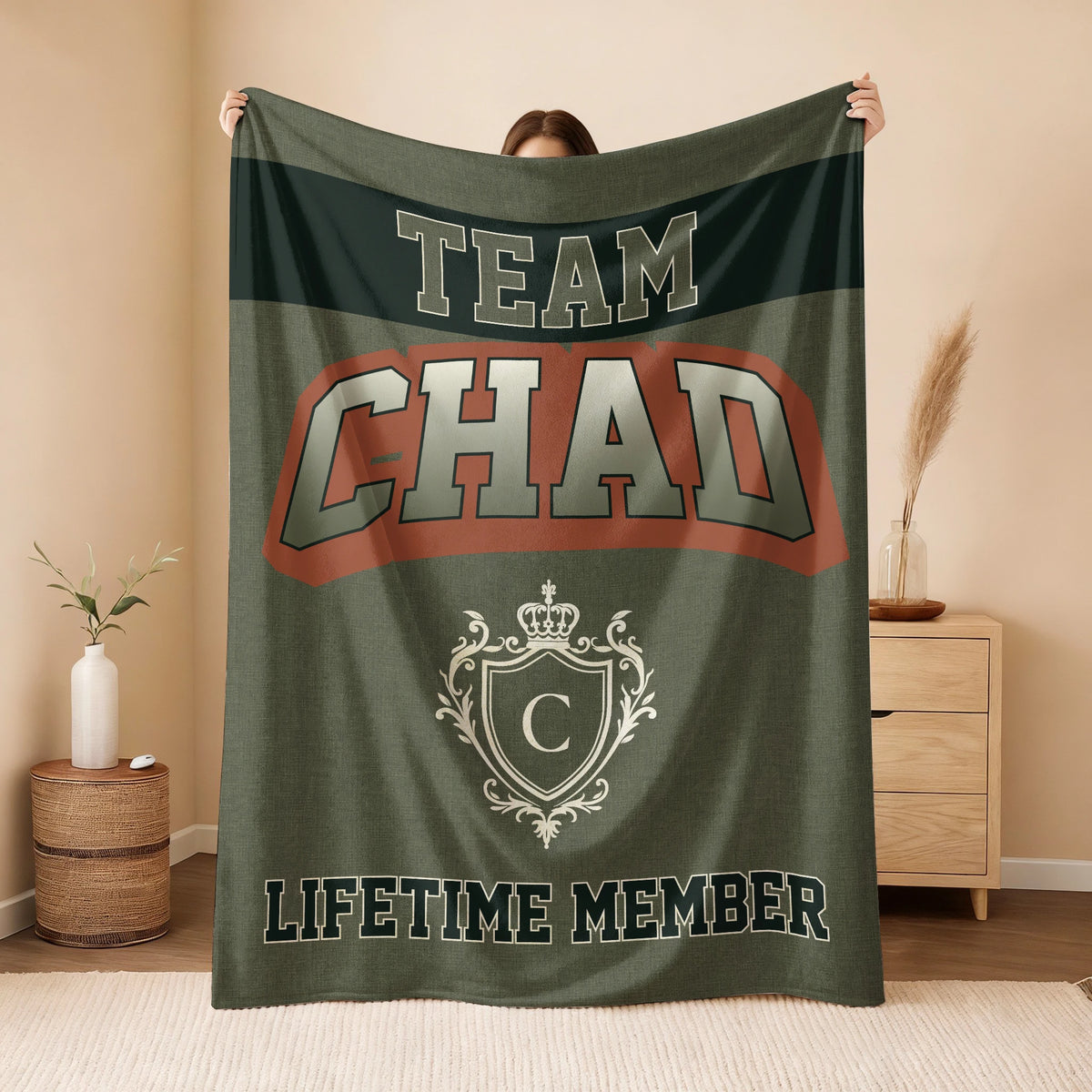 Team Your Name Lifetime Member Sage Green Fleece Blanket CHAD 13K1 BK22