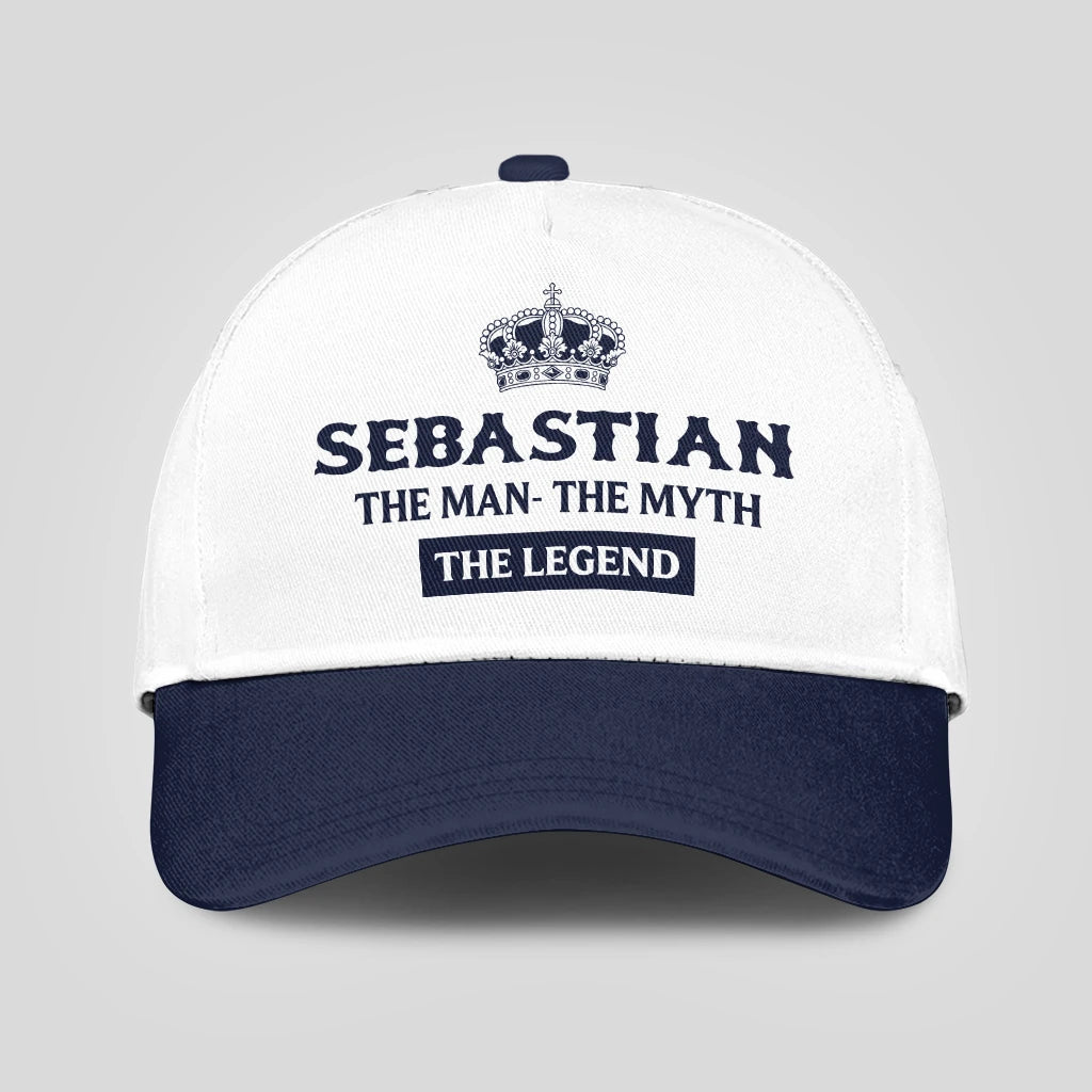 The Man The Myth The Legend King Crown Blue And White Cap SEBASTIAN 13K1 C147PF