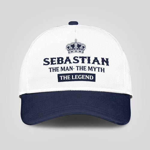 The Man The Myth The Legend King Crown Blue And White Cap SEBASTIAN 13K1 C147PF