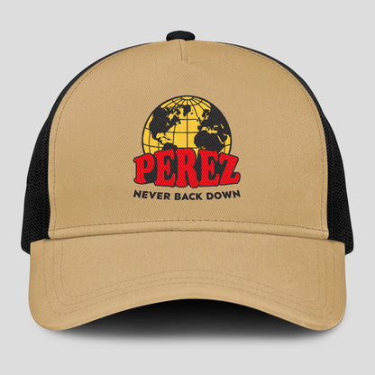 Never Back Down World Logo Khaki Mesh Cap PEREZ 13K1 C212PF