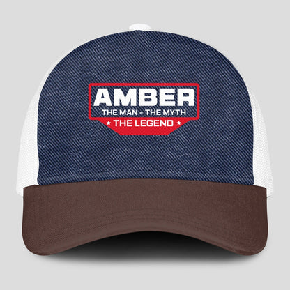 The Man The Myth The Legend Navy Brown And White Mesh Cap AMBER 13K1 C200PF