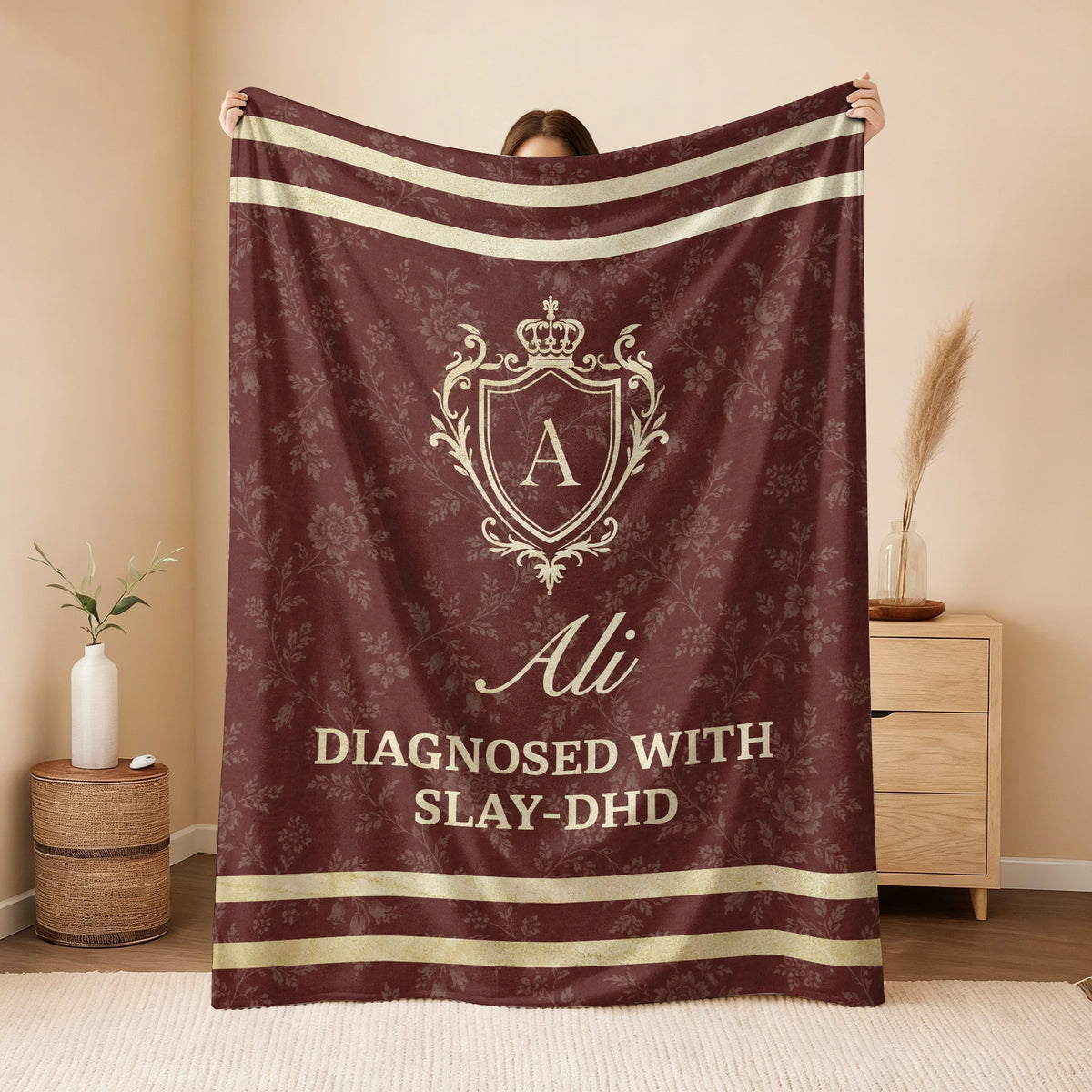 Diagnosed With Slay-DHD Funny Burgundy Fleece Blanket ALI 13K1 BK37