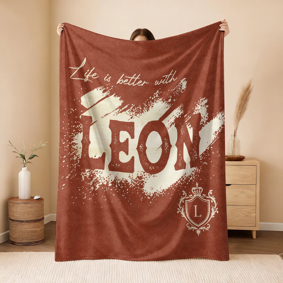 Life Is Better With Your Name Terracotta Cream Fleece Blanket LEON 13K1 BK30