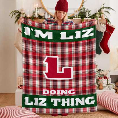 I'm Name Doing Name Things Red Plaid Fleece Blanket LIZ 13K1 BK49