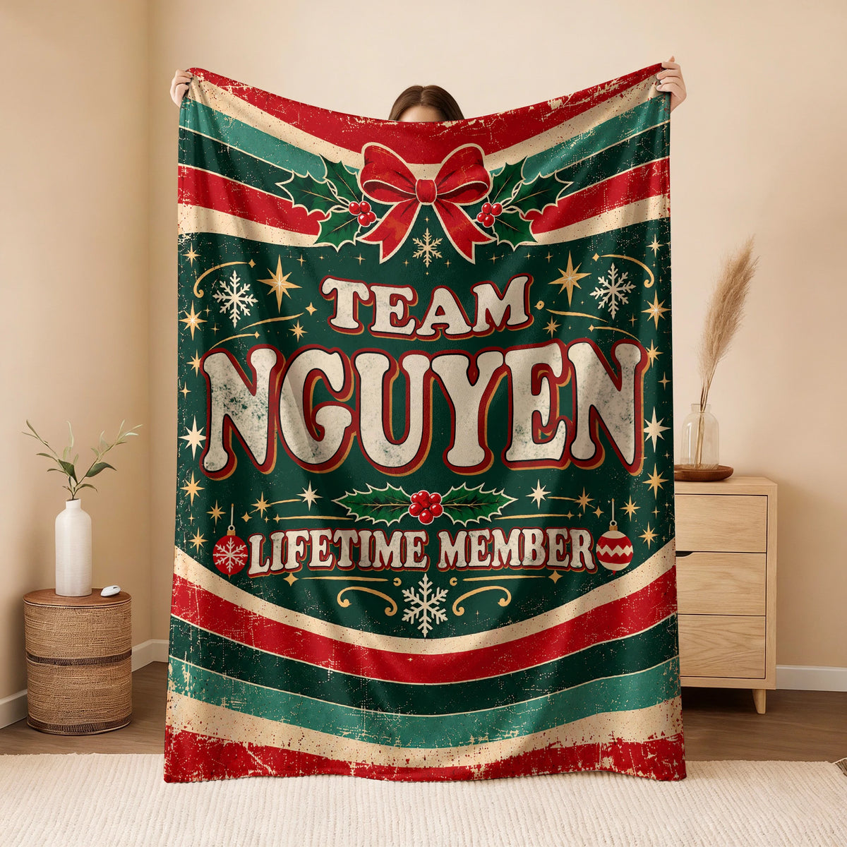 Team Your Name Lifetime Member Christmas Fleece Blanket NGUYEN 13K1 BK52