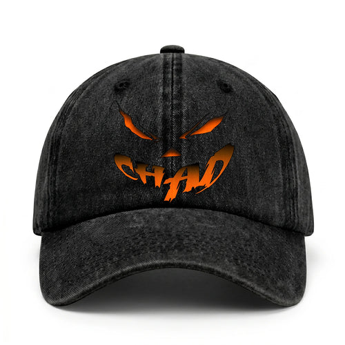 Your Name Jack O' Lantern Halloween Washed Cap CHAD 13K1 C100PF