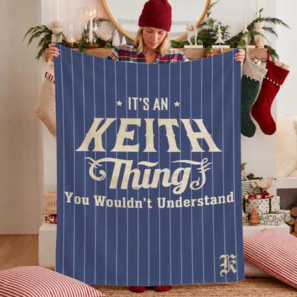 Your Name Thing Striped Blue Fleece Blanket KEITH 13K1 BK23