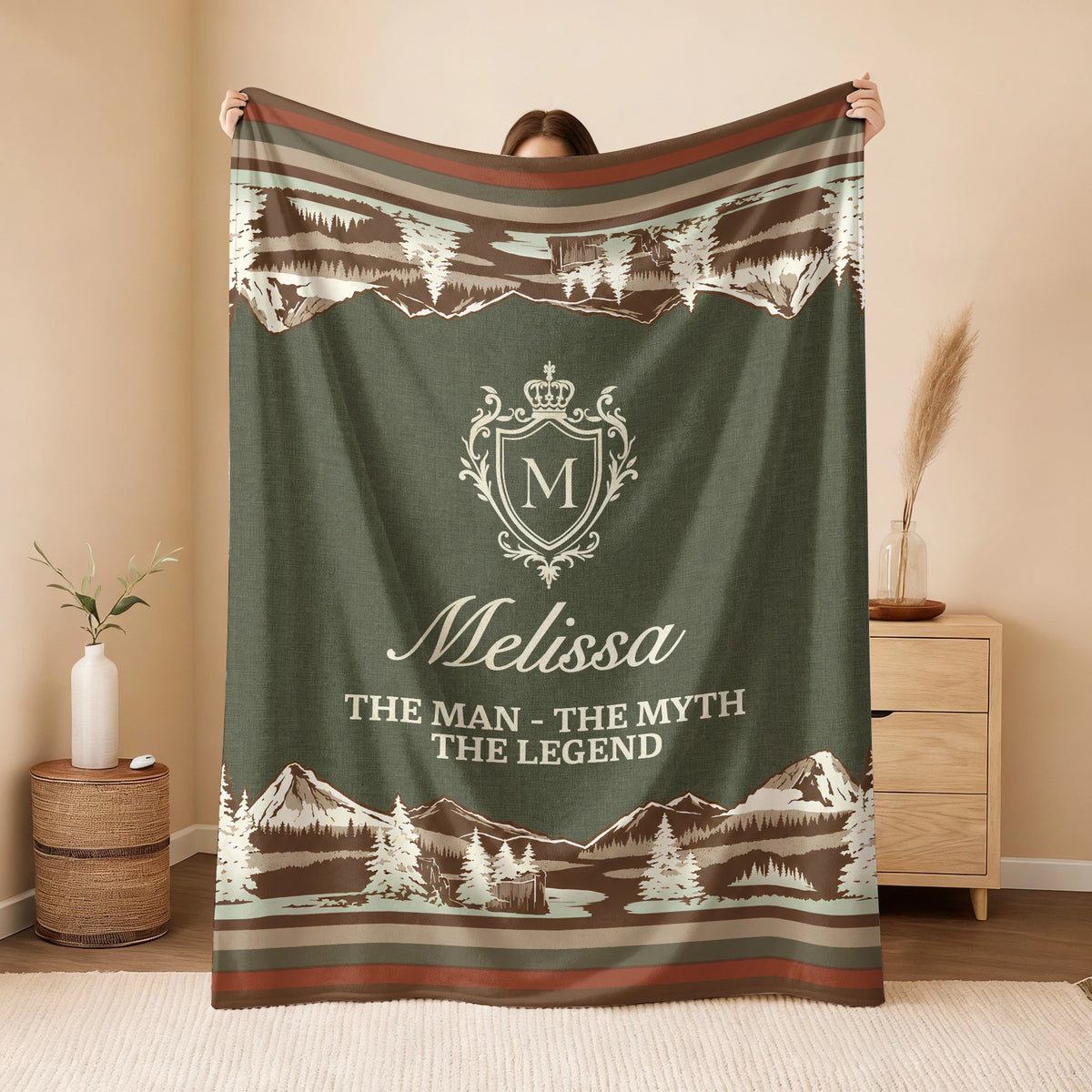 The Man The Myth The Legend Deer In Forest Brown Fleece Blanket MELISSA 13K1 BK10