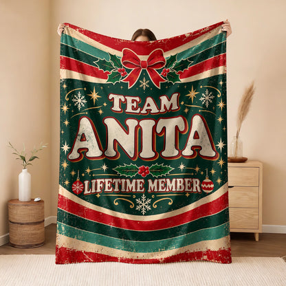 Team Your Name Lifetime Member Christmas Fleece Blanket ANITA 13K1 BK52