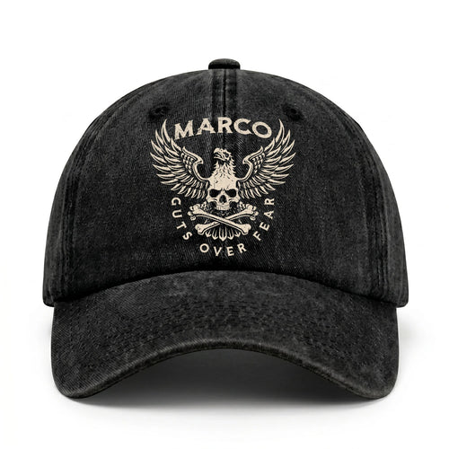 Your Name Guts Over Fear With Eagle And Skull Washed Cap MARCO 13K1 C75PF