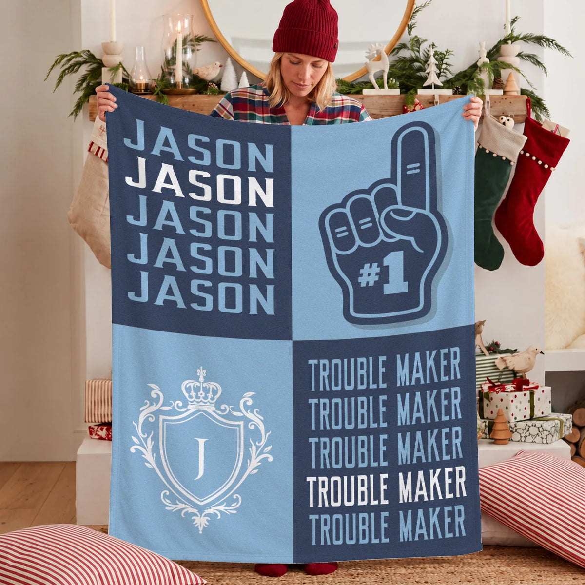 Trouble Maker Funny Blue Fleece Blanket JASON 13K1 BK21