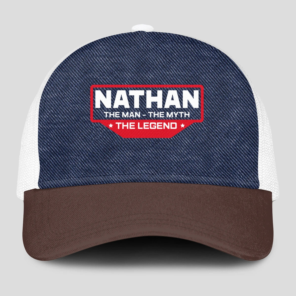The Man The Myth The Legend Navy Brown And White Mesh Cap NATHAN 13K1 C200PF