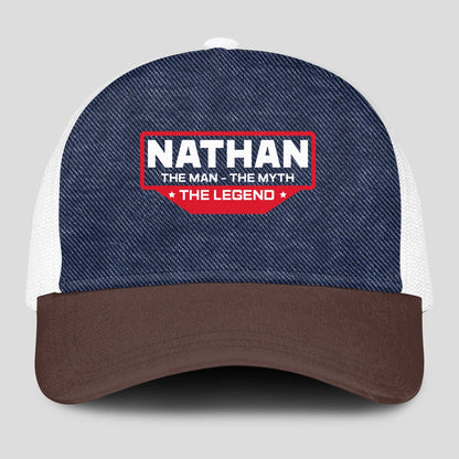 The Man The Myth The Legend Navy Brown And White Mesh Cap NATHAN 13K1 C200PF