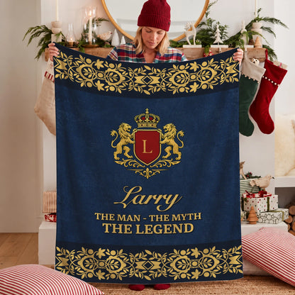 The Man The Myth The Legend Luxury Navy Fleece Blanket LARRY 13K1 BK35
