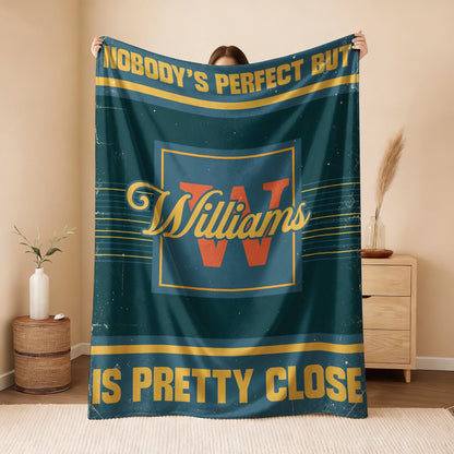Nobody's Perfect But Your Name Is Close Vintage Blue & Brown Fleece Blanket WILLIAMS 13K1 BK54