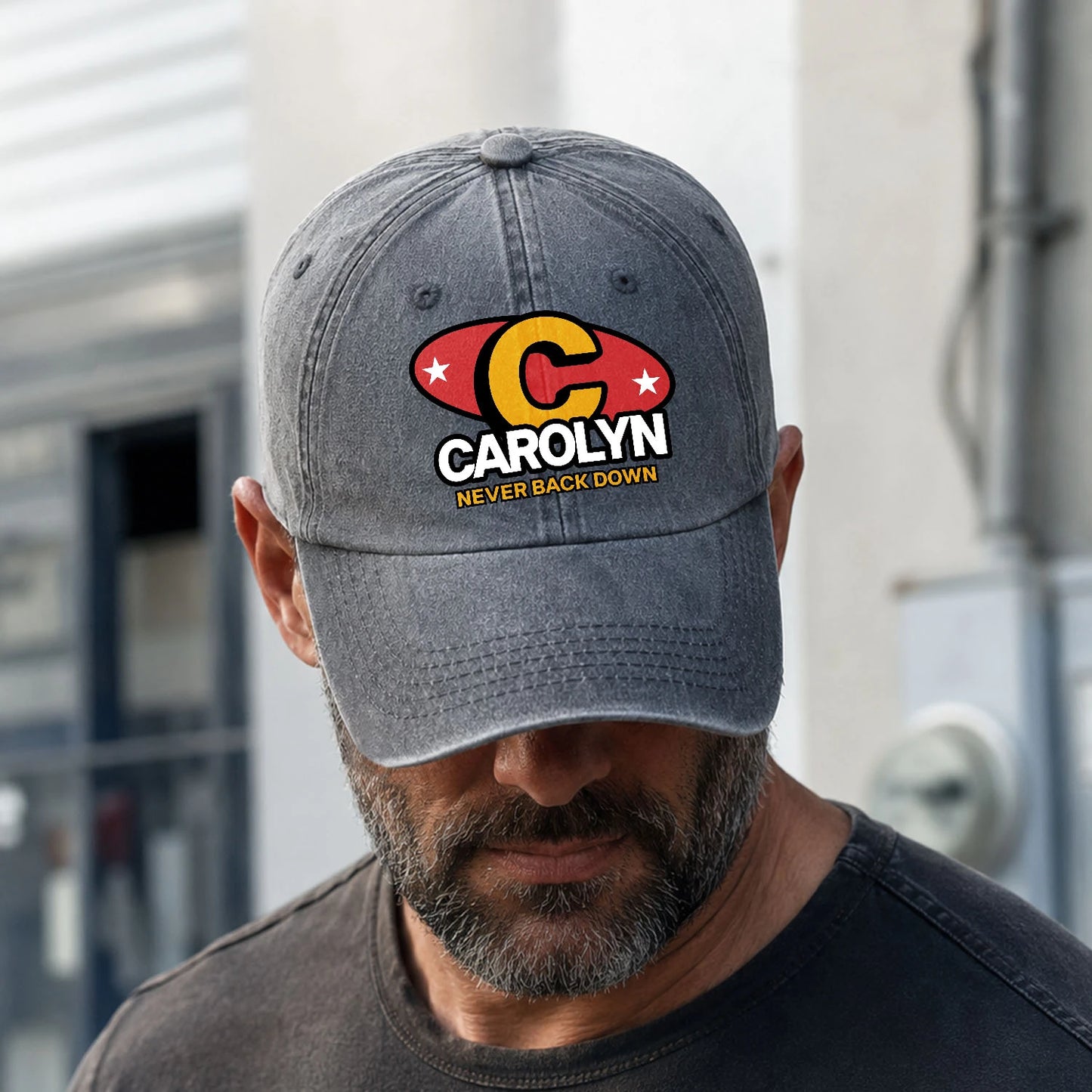 Never Back Down With Your Name And Initial Letter Washed Cap CAROLYN 13K1 C82PF