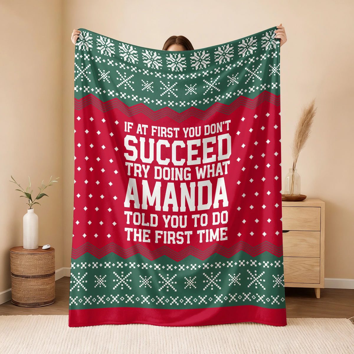 If At First You Don’t Succeed Red Green Christmas Fleece Blanket AMANDA 13K1 BK28