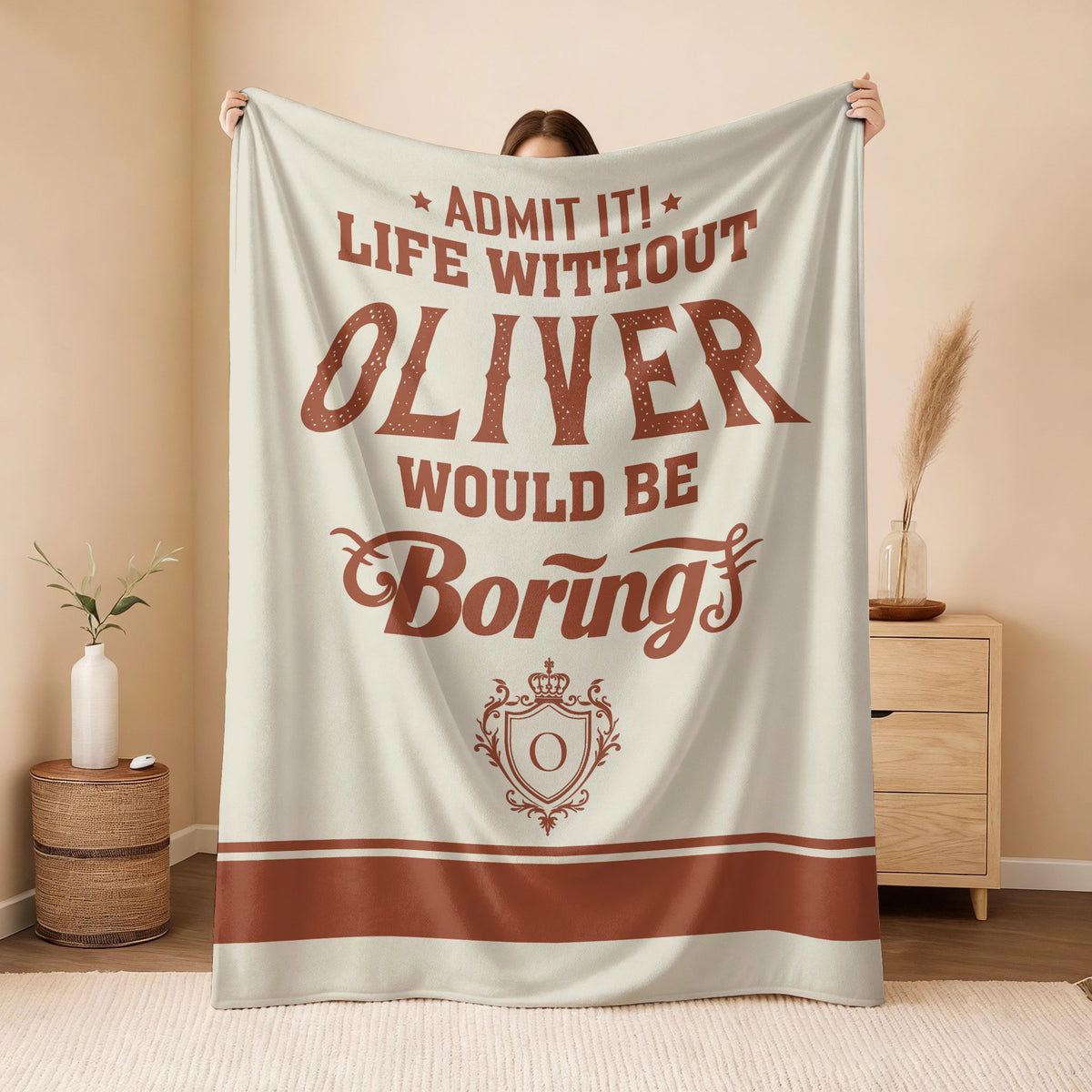 Life Without Your Name Would Be Boring Cream Terracotta Blanket OLIVER 13K1 BK24