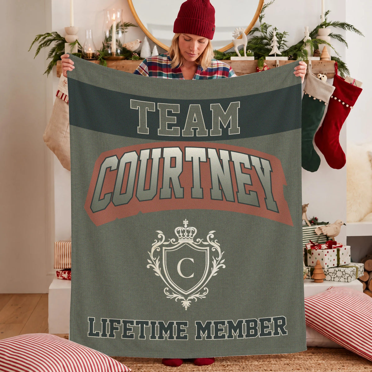 Team Your Name Lifetime Member Sage Green Fleece Blanket COURTNEY 13K1 BK22