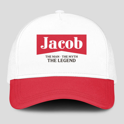 The Man The Myth The Legend Red And White Mesh Cap JACOB 13K1 C197PF