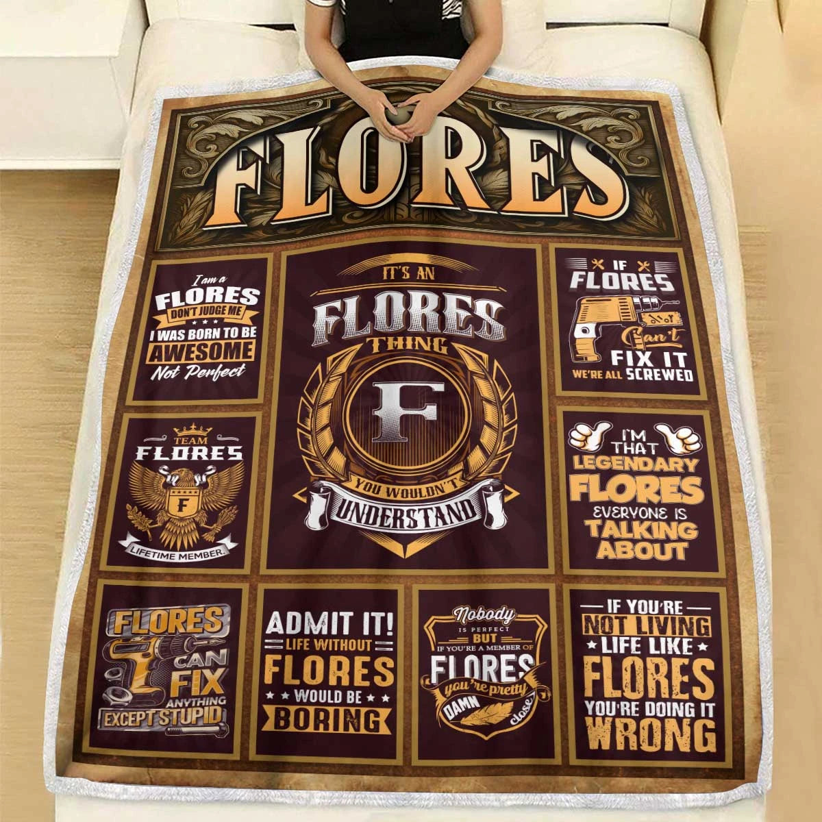 FLORES Personalized Blanket | Custom Name Cozy Throw Gift 13K1-BK4