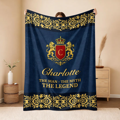 The Man The Myth The Legend Luxury Navy Fleece Blanket CHARLOTTE 13K1 BK35