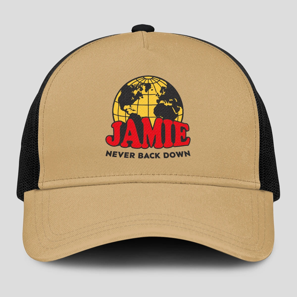 Never Back Down World Logo Khaki Mesh Cap JAMIE 13K1 C212PF