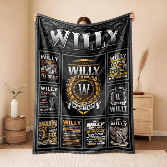 WILLY Personalized Blanket | Custom Name Cozy Throw Gift 13K4-BK2