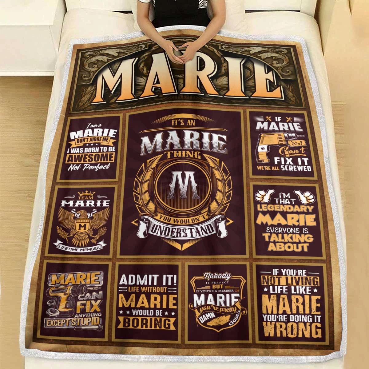 MARIE Personalized Blanket | Custom Name Cozy Throw Gift 13K1-BK4