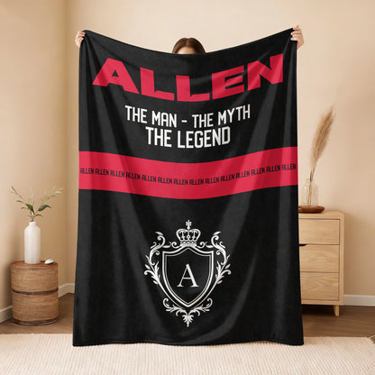The Man The Myth The Legend Black Red Fleece Blanket ALLEN 13K1 BK14