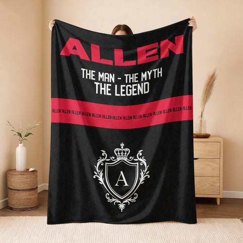 The Man The Myth The Legend Black Red Fleece Blanket ALLEN 13K1 BK14